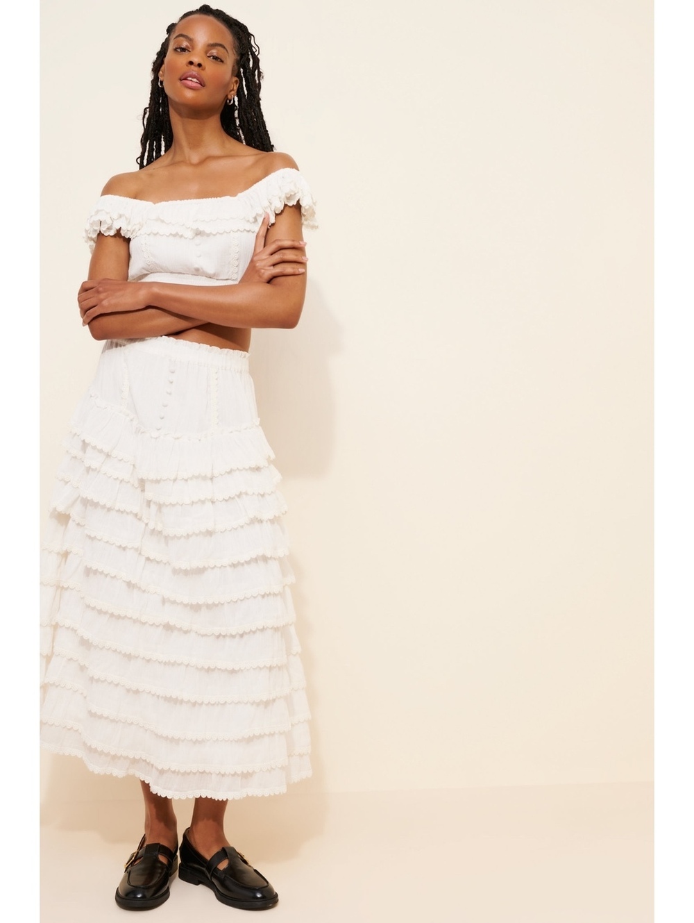 AMY JANE LONDON Anastasia Midi tiered lace Skirt